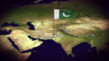 Dünya Haritasında Pakistan Bayrağı 3D animasyonlu Pakistan haritası