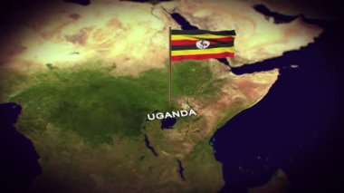 Dünya Haritasında Uganda Bayrağı, Bayrak 3d animasyonlu Uganda haritası