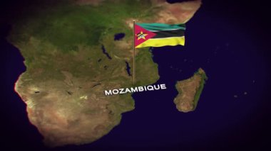 Dünya Haritasında Mozambik Bayrağı, 3d animasyonlu Mozambik haritası