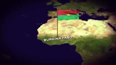 Dünya Haritasında Burkina Faso Bayrağı, Burkina Faso haritasında 3D animasyon bayrağı