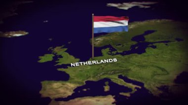 Dünya Haritasında Hollanda Bayrağı 3d animasyonlu Hollanda haritası