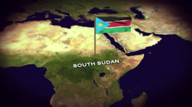 Dünya Haritasında Güney Sudan Bayrağı 3D animasyonlu Güney Sudan haritası