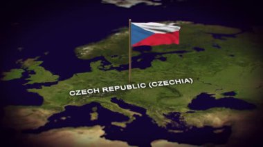 Çek Cumhuriyeti 'nin (Çek Cumhuriyeti) Dünya Haritası, Çek Cumhuriyeti (Çek Cumhuriyeti) haritasında 3D animasyon bayrağı