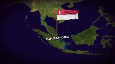 Dünya Haritasında Singapur Bayrağı, Singapur haritasında 3D bayrak animasyonu