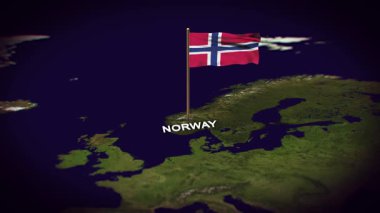 Dünya Haritasında Norveç Bayrağı 3d animasyonlu Norveç haritası