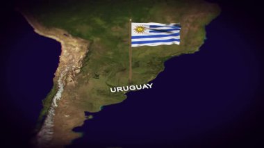 Dünya Haritasında Uruguay Bayrağı, 3d animasyonlu Uruguay haritası