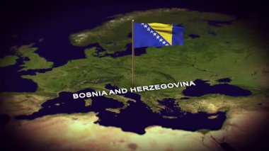 Dünya Haritasında Bosna-Hersek Bayrağı, Bosna-Hersek haritasında 3D bayrak animasyonu