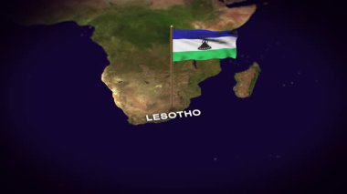 Dünya Haritasında Lesotho Bayrağı, Lesotho haritası 3D bayrak animasyonu