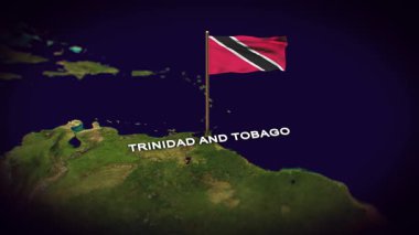 Dünya Haritasında Trinidad ve Tobago Bayrağı, Trinidad ve Tobago haritasında 3D animasyon