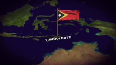 Dünya Haritasında Timor-Leste Bayrağı, Timor-Leste haritası 3d bayrak animasyonu