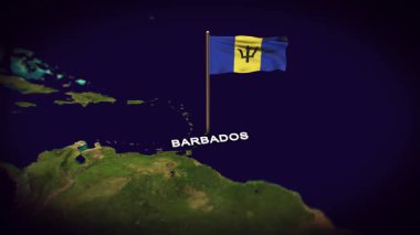 Dünya Haritasında Barbados Bayrağı, Bayrak 3d animasyonlu Barbados haritası