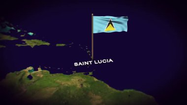 Dünya Haritasında Aziz Lucia Bayrağı, 3D animasyonlu Aziz Lucia haritası