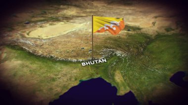 Dünya Haritasında Bhutan Bayrağı, Bhutan haritası 3d animasyonlu