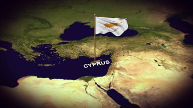 Dünya Haritasında Kıbrıs Bayrağı, bayraklı Kıbrıs haritası 3d animasyon