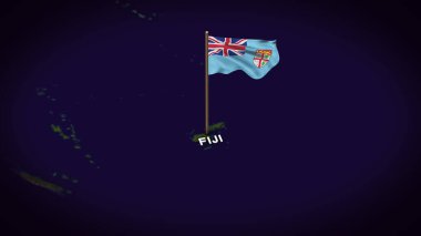 Dünya Haritasında Fiji Bayrağı, Fiji haritası 3D bayrak animasyonu