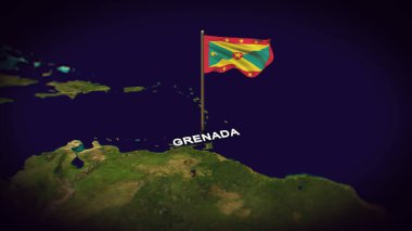 Dünya Haritasında Grenada Bayrağı, 3d animasyonlu Grenada haritası