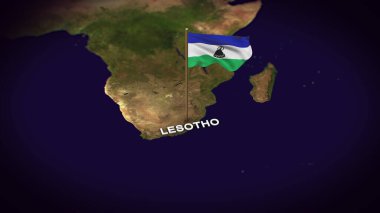Dünya Haritasında Lesotho Bayrağı, Lesotho haritası 3D bayrak animasyonu