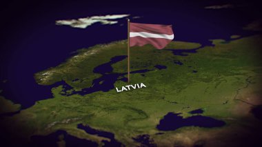 Dünya Haritasında Letonya Bayrağı, Letonya Bayrağı 3d animasyonu