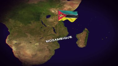 Dünya Haritasında Mozambik Bayrağı, 3d animasyonlu Mozambik haritası