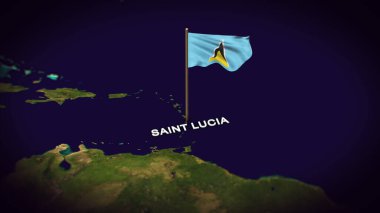 Dünya Haritasında Aziz Lucia Bayrağı, 3D animasyonlu Aziz Lucia haritası