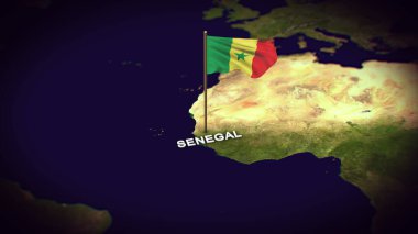 Dünya Haritasında Senegal Bayrağı, Senegal haritası 3d animasyonlu