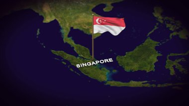 Dünya Haritasında Singapur Bayrağı, Singapur haritasında 3D bayrak animasyonu
