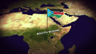 Dünya Haritasında Güney Sudan Bayrağı 3D animasyonlu Güney Sudan haritası