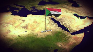 Dünya Haritasında Sudan Bayrağı, Sudan haritası 3D bayrak animasyonu