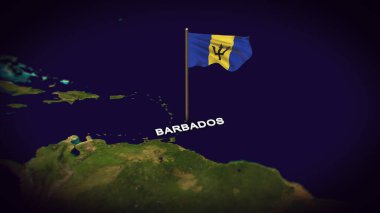 Dünya Haritasında Barbados Bayrağı, Bayrak 3d animasyonlu Barbados haritası