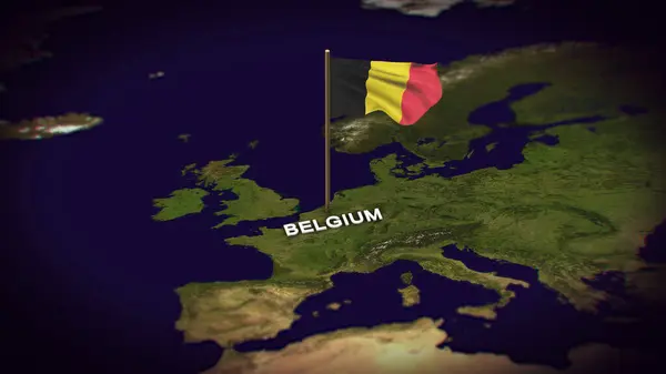 Dünya Haritasında Belçika Bayrağı 3D animasyonlu Belçika haritası
