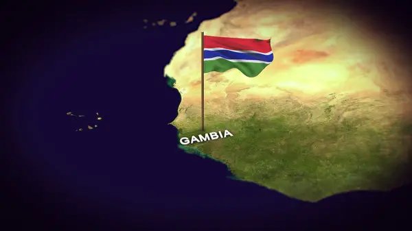 Dünya Haritasında Gambiya Bayrağı, Gambiya haritası 3D bayrak animasyonu