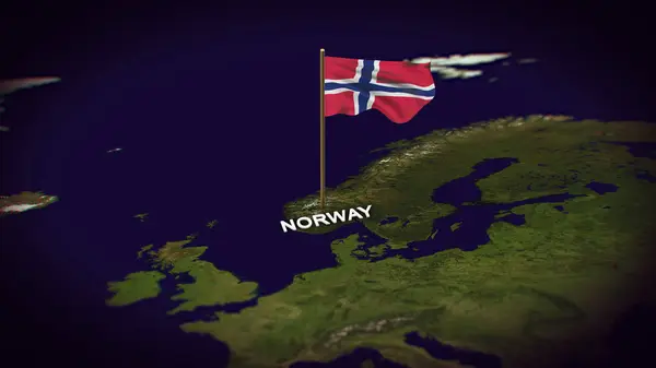 Dünya Haritasında Norveç Bayrağı 3d animasyonlu Norveç haritası