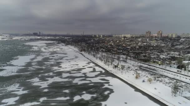 Het Mariupol Panorama Van Stad Azovsteel Zee Fabrieken Werken Roken — Stockvideo