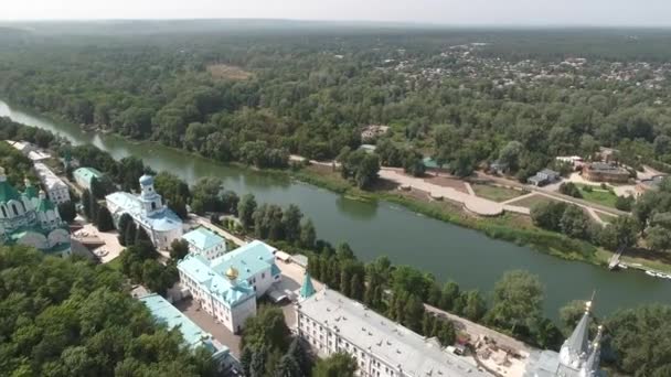 Украина Перед Войной Вид Воздуха Город Святогорск Монастырь Высоком Берегу — стоковое видео