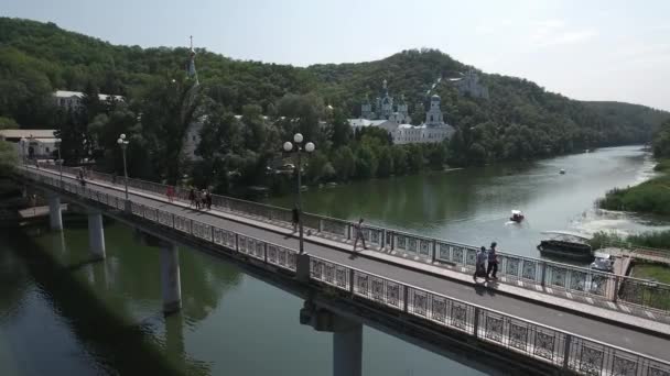 Ουκρανία Πριν Τον Πόλεμο Αεροφωτογραφία Της Γέφυρας Κατά Μήκος Του — Αρχείο Βίντεο