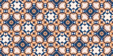  Seamless coastal geometrical floral mosaic effect banner. Ornamental arabesque summer fashion repeat edge trim.Blue white blur watercolor azulejo tile border background.