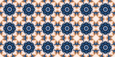  Seamless coastal geometrical floral mosaic effect banner. Ornamental blur bleed arabesque summer fashion repeat edge trim.Blue white watercolor azulejo tile border background.