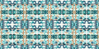  Modern nantucket summer printed edging time fabric. Banner ribbon in seamless repeat.Teal beach house border in coastal style patchwork pattern.