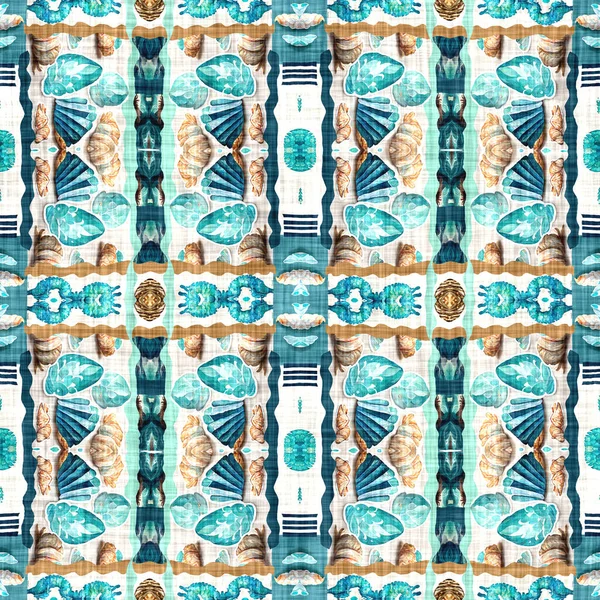 Modern Nantucket Summer Printed Fabric Seamless Repeat Teal Beach House — Stockfoto