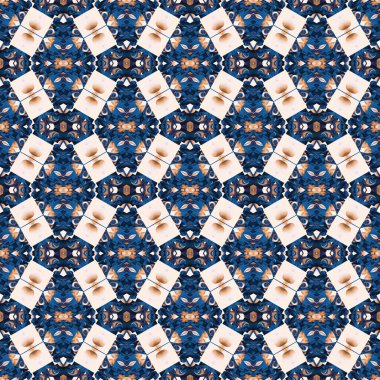  Seamless coastal blur painterly geometric mosaic effect. Patchwork blur masculine all over summer fashion damask repeat,Indigo Blue white watercolor batik azulejos tile background.
