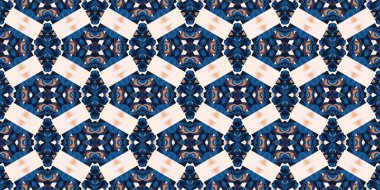  Seamless coastal geometrical floral mosaic effect banner. Ornamental blur bleed arabesque summer fashion repeat edge trim.Blue white watercolor azulejo tile border background.