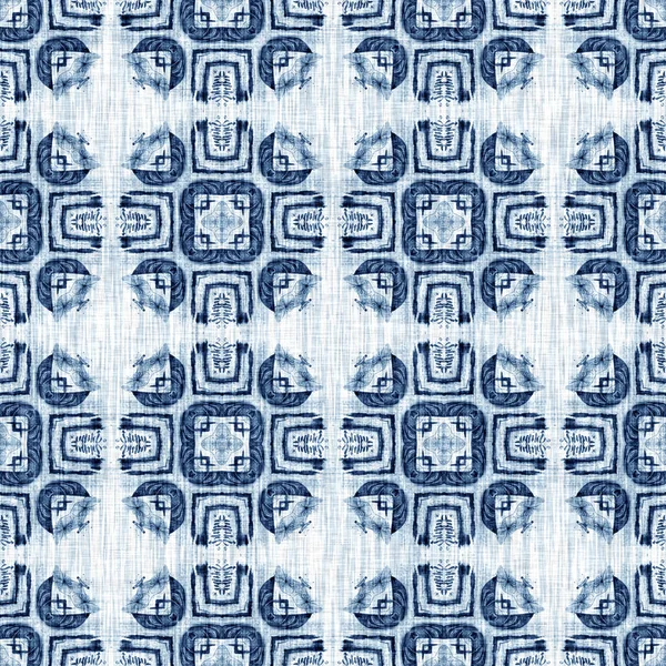Indigo Dye Wash Coastal Damask Quilt Seamless Pattern Washed Out — Stockfoto