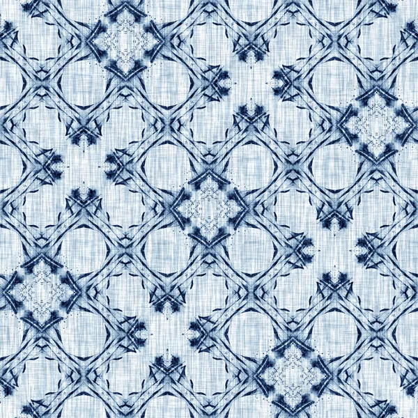 Indigo Dye Wash Coastal Damask Quilt Seamless Pattern Washed Out — Stock Photo, Image