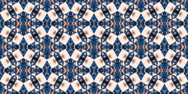  Seamless coastal geometrical floral mosaic effect banner. Ornamental blur bleed arabesque summer fashion repeat edge trim.Blue white watercolor azulejo tile border background.