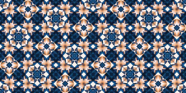 Seamless Coastal Geometrical Floral Mosaic Effect Banner Ornamental Arabesque Summer — Stockfoto
