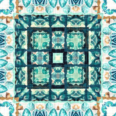  Modern nantucket summer printed fabric seamless repeat.Teal beach house coastal style patchwork pattern tile.