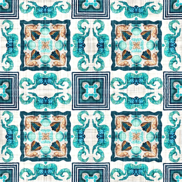 Modern Nantucket Summer Printed Fabric Seamless Repeat Teal Beach House — 스톡 사진