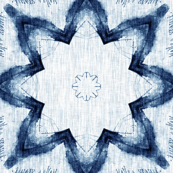 Indigo Dye Wash Coastal Damask Quilt Seamless Pattern Washed Out — стоковое фото