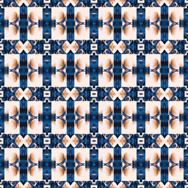  Seamless coastal blur painterly geometric mosaic effect. Patchwork blur masculine all over summer fashion damask repeat,Indigo Blue white watercolor batik azulejos tile background.