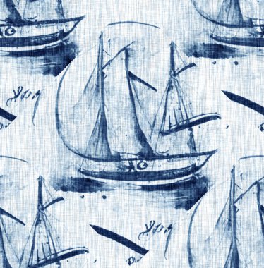 Çivit boyası, sahil temizliği, Damask yorganı, kusursuz desen. Dip Boyalı Görüntü efekti Deniz ve Deniz Mavisi İç Tekstil Arkaplanlarında keten desenli döşeme efekti